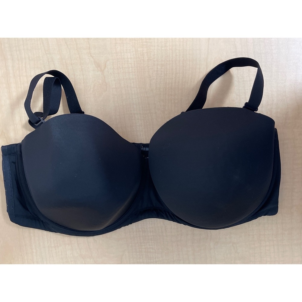 Cacique Black Multi-Way Strapless Bra Size 44DD Underwire Padded Smooth